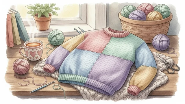 Интарсия из остатков: свитер в цветных блоках без дырок и протяжек